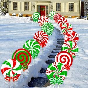 12 Pcs Christmas Peppermint Candy Corrugated Yard Signs with Stakes
